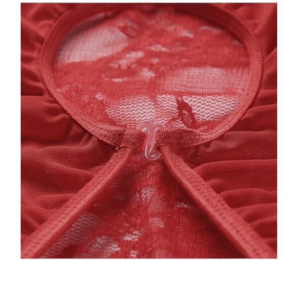 Erotic Red Lace Open Bust Hollow Out Open Crotch Bodysuit Sexy Lingerie - Picture 3 of 9